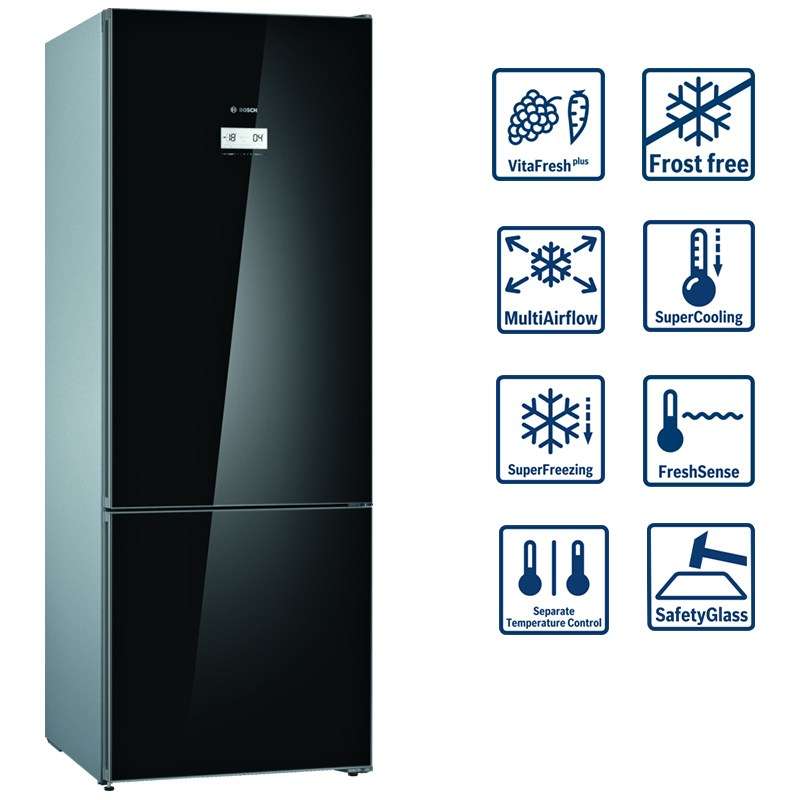 Bosch Kgn56lb30u Serie 6  505 Litre No-frost Bottom Freezer Combination Glass Doors Black Side Panels Steel Look