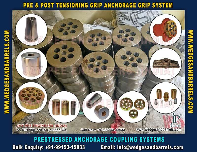 Post Tensioning Wedges And Barrels, Pre Stressed Anchor Grip System, Anchor Heads Plates Manufacturers Exporters In India Uae Spain Oman Bangladesh South Africa Kuwait