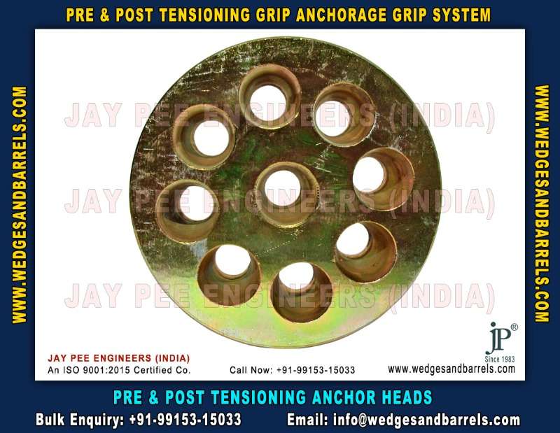 Post Tensioning Wedges And Barrels, Pre Stressed Anchor Grip System, Anchor Heads Plates Manufacturers Exporters In India Uae Spain Oman Bangladesh South Africa Kuwait