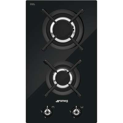 Smeg Pv332cnsa (black Glass) 30 Cm Classic Dbl. Burner Domino Gas-on-glass Hob