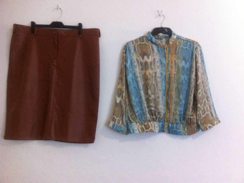 Ladies Zipper Blouse And Pleather Skirt