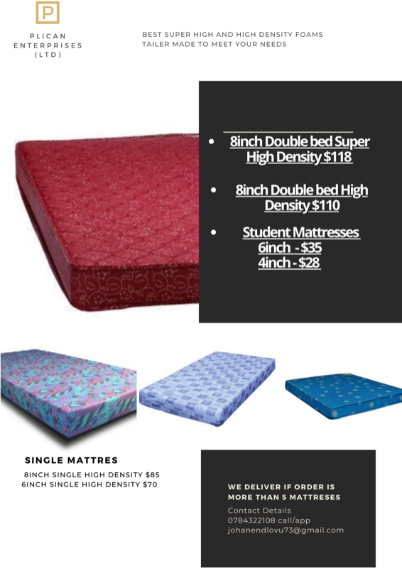 High Density Foam Mattresses,school Furniture, Borehole Installation, Steel Bases And Wooden Bases