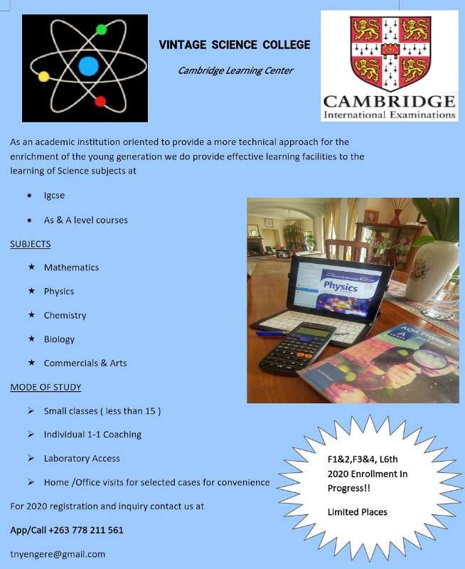 Cambridge Science Tuition 2020 Enrollment In Progress. Call/app 0778211561