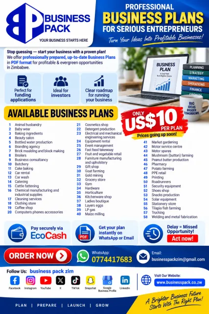 Pre-written, ready to use business plans for zimbabwe